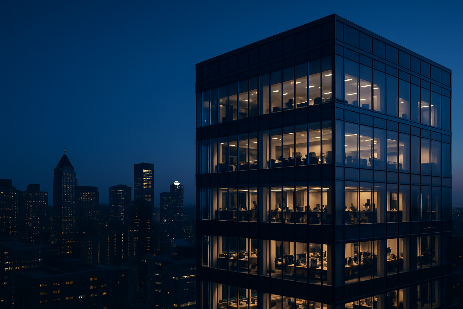 City skyline at dusk
